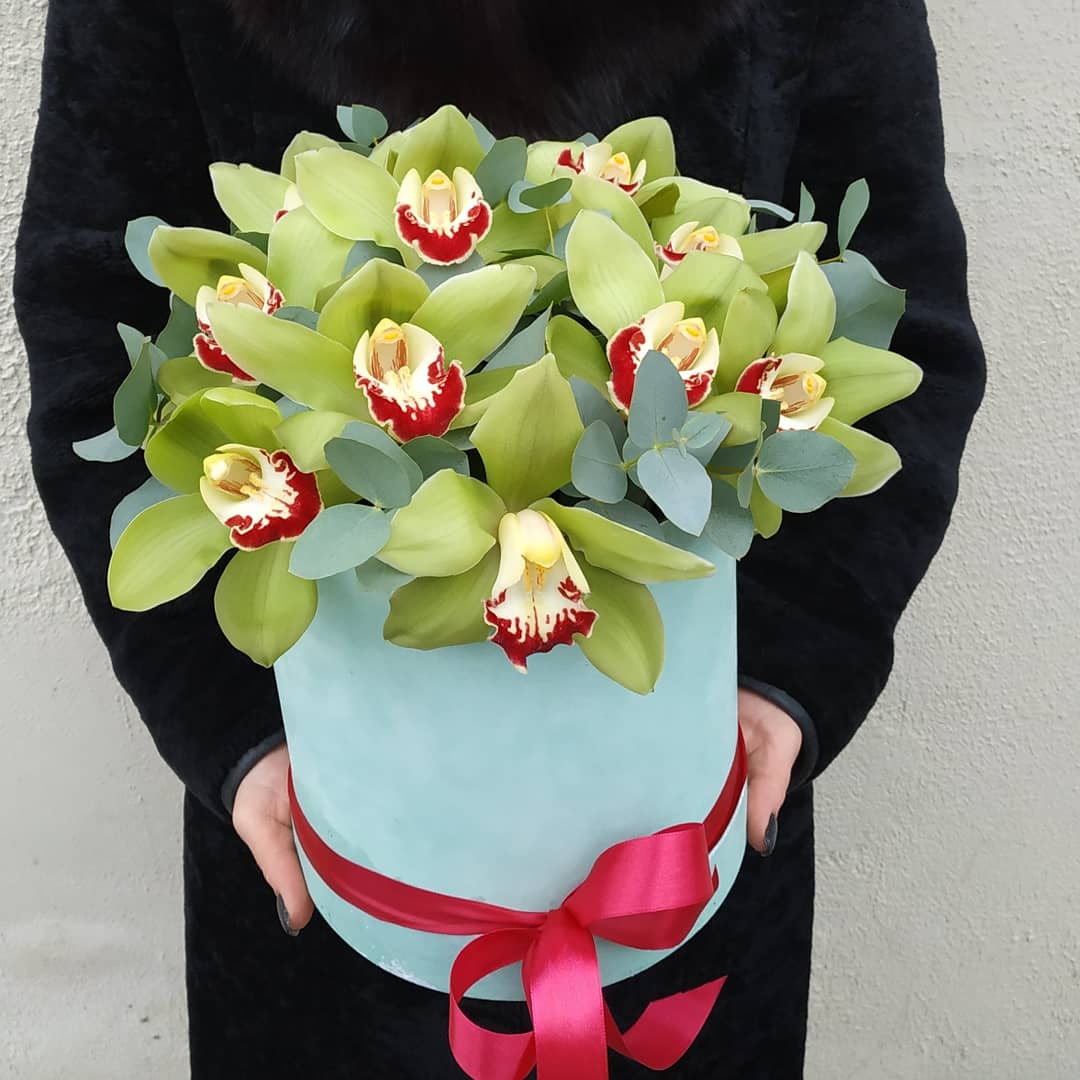 Композиция из цимбидиума и эвкалипта